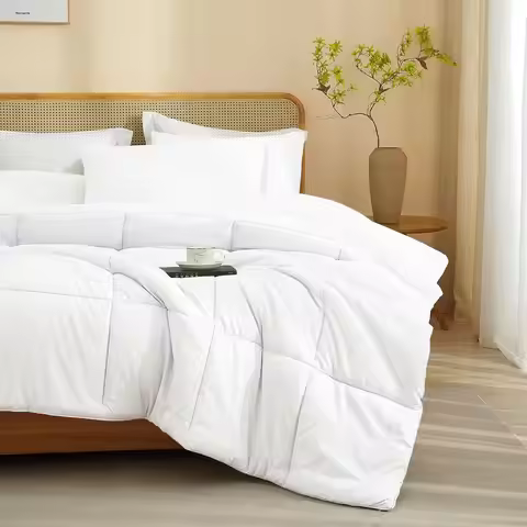 3PCS Comforter Set White Quilt Bedding Set (1 Comforter and 2 Pillowcase) Stitched Plaid Comforter S