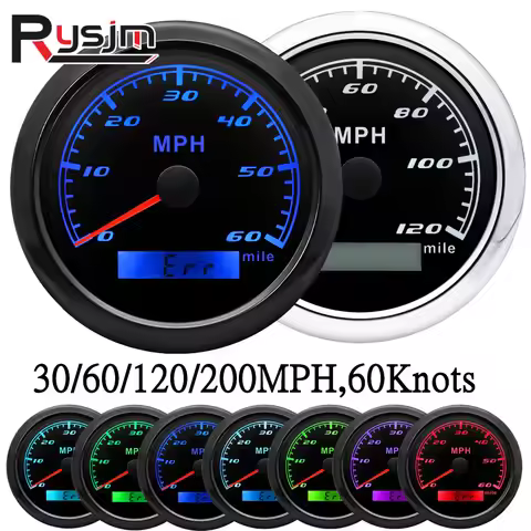 Custom Universal 85mm Speedometer 30/60/120/200km/h MPH Knots Speed Gauge Meter With 7 Color Backlig