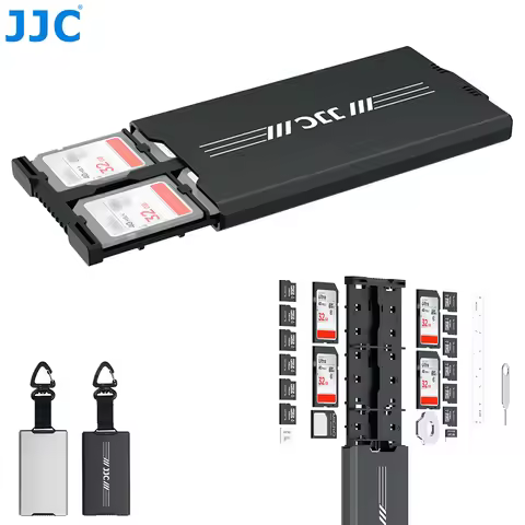 JJC 18 Slots Memory Card Case Pop-up Design SD MicroSD Card Holder with Carabiner for 4 SD +12 Micro