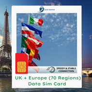 3UK + Europe (Cover Europe Regions & 72 Countries) Roaming Data Travel Sim Card (10GB - 30GB) GOGO R