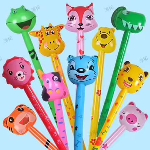 PVC Children's Inflatable Animal Head Stick Wholesale Inflatable Stick Animal Stick Giraffe Push Gif