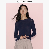 GC Women T-Shirts High Stretch Slim Fit T-Shirts Round Neck Long Sleeve Solid Color Simple Fashion C