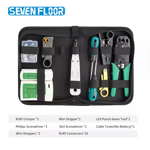 Cat5 RJ45 Crimping Tool 8P6P4P Network Kit, Cable Tester, Punch Down Tool, Screwdrivers, Wire Stripp
