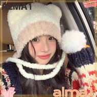 ALMA Beanies Bear Hat, Thickened Bear Ear Ear Protection Hat,  Wool Crochet Warm Hat Winter