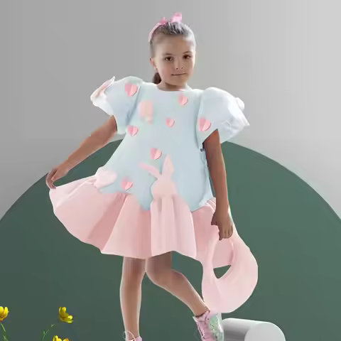 New High-End Flower Girl Dresses Fashionable Korean Style Puff Sleeve Patchwork Ball Gown A4175 Brit