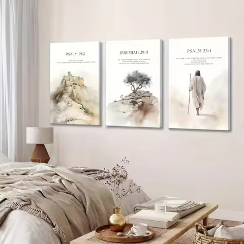 3pcs Unframed Jesus Wall Painting Christian Bible Verse Canvas Poster Print Minimalist Bible Story B