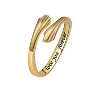 [Ready Stock] Love Hug Ring Couple Customized logo Hands Hug Opening Adjustable WJG