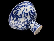 古董瓷器收藏：明宣德款青花留白龍穿花紋高足碗（明早期，日本回流）收藏品級別💎💎💎藏品的以往來源資料紀以及購入時的原始收據全齊