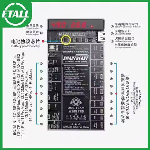 OSS W209 PRO V8 Battery Activation Charger Board For iPhone 6-14 Pro Max Test Fixture For Huawei Sam