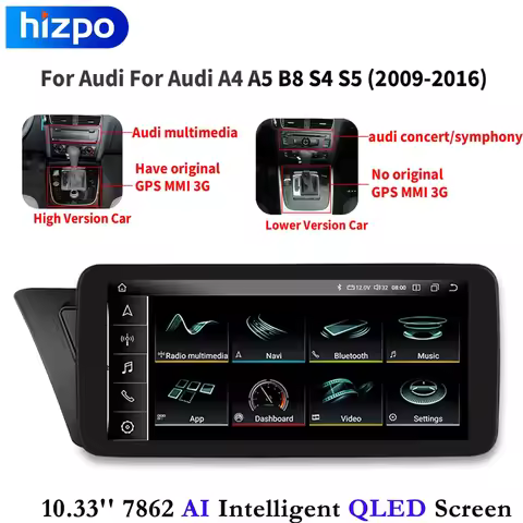 Hizpo AI Carplay 4G 2Din Android 13 Car Radio for Audi A4 B8 S4 2009 - 2016 A5 S5 Multimedia Video P