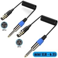 Spring Retractable Mini 3P/4P XLR to 6.35mm Big Three-Core Dual-Channel Stereo Microphone Audio Cabl