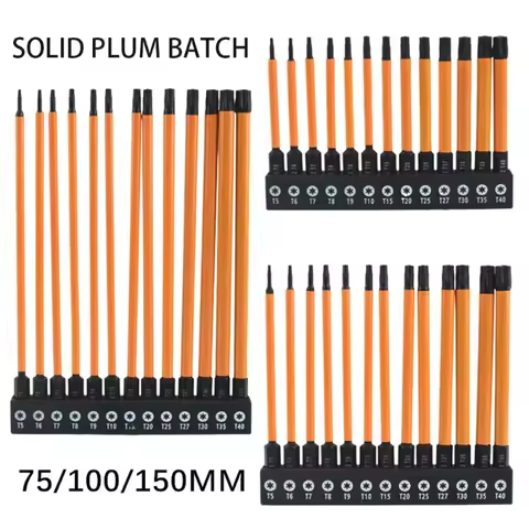 13Pcs S2 Steel Torx Screwdriver Bit Set T5-T40 Solid Six Star Plum Bits 75mm 100mm 150mm Magnetic Ph