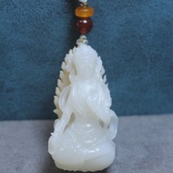 【 白度母】吊墜掛件 手工雕刻 觀音菩薩天然黃蠟石手作項鏈