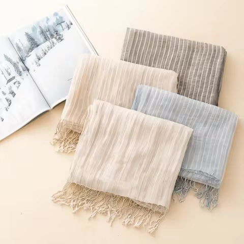 Linen Striped Scarf For Adult Head Wrap Scarf Hijab Scarf Women Turban