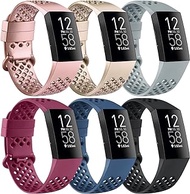 [6 PACK] Bands Compatible with Fitbit Charge 4 Bands and Fitbit Charge 3 Band for Women Men, Breathable Sport Wristband with Air Holes for Fitbit Charge 4 / Fitbit Charge 3 / Fitbit Charge 3 SE, Large