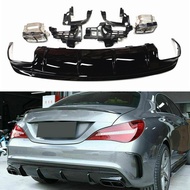 For Mercedes Benz W117 C117 CLA CLA200 CLA250 CLA45 AMG 2013-2019 Sport Rear Bumper Diffuser Lip+Exh
