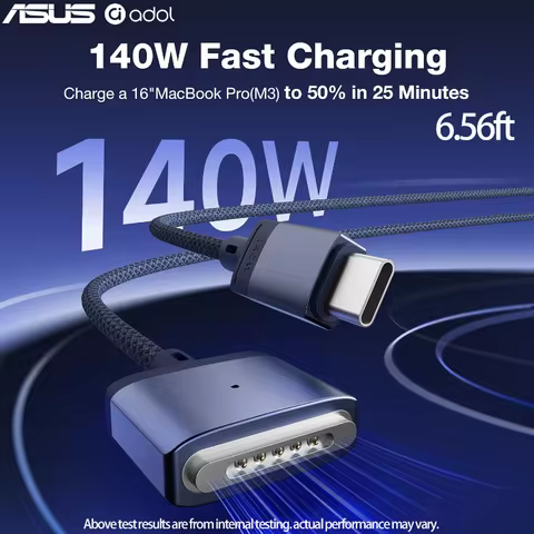 ASUS Magnetic 3 USB‑C Cable, 6.6FT 140W Fast Charging White for MacBook Air Pro M2 M3 M4 M5, for Mac