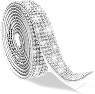 Telooco 3 Yards Rhinestone Ribbon Self Adhesive 5 Rows Crystal Diamond Glitter Sticker for DIY Crafting Hairpin Phone Mirror Shoes Car Decorations(Silver)