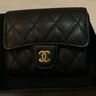 CHANEL cf 經典口蓋黑金單層零錢卡夾卡包