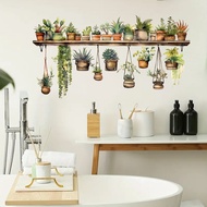 New Green Plant Cactus Potted Plant Stickers, Living Room Bedroom Background Wall Decoration Wall St