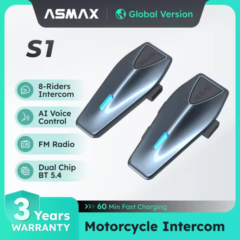 ASMAX Blue S1 Motorcycle Intercom Helmet Mesh Group Communication, Voice Control Bluetooth Headset f