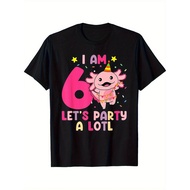 Kids Axolotl 6th Birthday Shirt - I M 6 Lets Party Alotl T-ShirtBlack Casual Short Sleeve Mens Sport