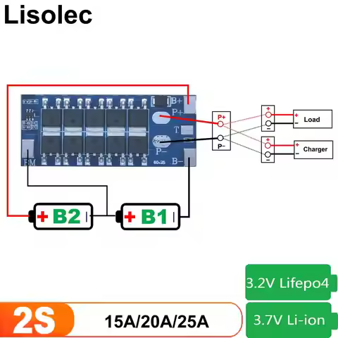 BMS 2S 20A 25A 15A 6.4V Lifepo4 32650 32700 Charge Discharge Plates 7.4V Li-ion 18650 21700 Lithium