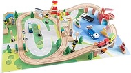 Hey! Play! Wooden Train Set with Play Mat for Kids - Includes Deluxe Wood Tracks, Train Cars, Boats,