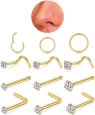 18g Nose Rings Hoop and 20g Nose Studs Sets for Women Men,Hypoallergenic 316L Surgical Stainless Ste