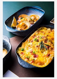 日本暢銷 - [遲暮]日式雙耳陶瓷烤盤 日式芝士焗飯盤