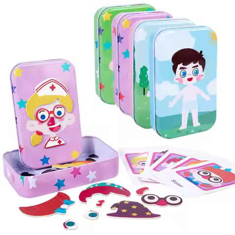 Magnetic 3D Puzzle Children Dress Up Expression Travel Tin Box Jigsaw Game Early Education Imaginati