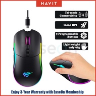 Havit MS1020WB Wireless Gaming Mouse / Tri-Mode (2.4G/BT/Wired) / 10000 DPI / 9 Programmable Buttons