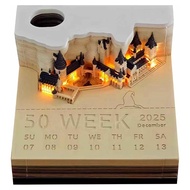 Time Piece Calendar 2025 Desk Calendar Memo Pad 3D Magic Castle Time Piece Notepad with Lights