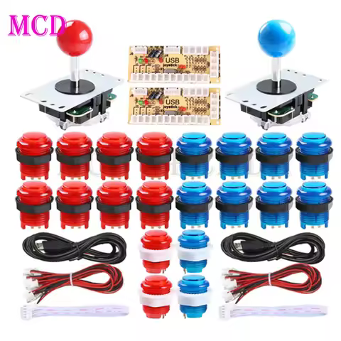 2 Player Arcade Joystick DIY 12V 28MM 24MM Button with Cable Arcade Kit Zero Lag Joystick to PC PS3 