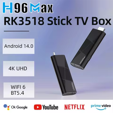 H96 MAX RK3518 BLACK Stick mini TV Box Android14.0 Wifi6 BT5.4 4KHD Dongle Ethernet Google Voice Ass