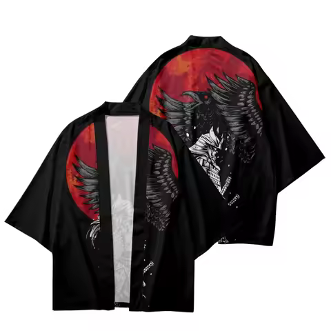 Traditional Kimono Men Streetwear Samurai Asian Clothing Japanese Wing Print Yukata Cardigan Oversiz