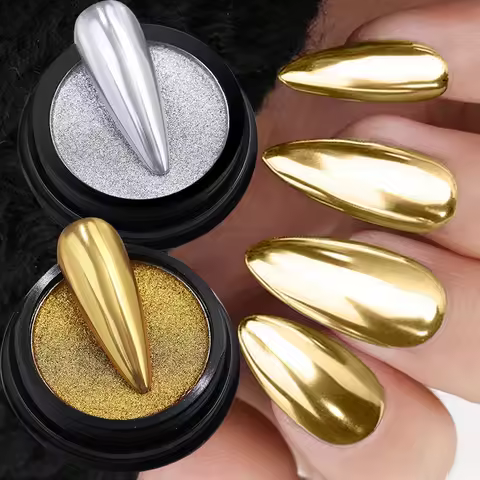 NICOLE DIARY 2 Boxes Metallic Nail Glitter Powder Super Bright Gold Silver Solid Pigment Dust Gel Na
