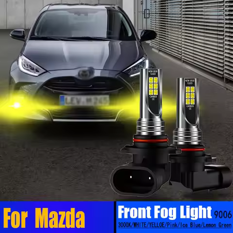 2X LED Front Fog Light Bulbs Lemon Green Lamp 9006 HB4 For Mazda 2 DY 2003 2004 2005 2006 2007 3 BL