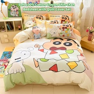 [Trend] Large Print Crayon Shin-chan Bedsheet with Quilt Cover Set High Quality Soft 100% Cotton Bed