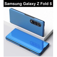 Samsung Galaxy Z Fold 5 / Z Fold5 Premium Clear View Leather Flip Stand Phone Case Casing Cover (Blue)