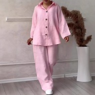 大碼女裝上衣新款韩版 大碼 套裝 女 2024 新款 大碼女裝上衣 2024 Summer Women's Cotton Linen 2-Piece Set with Large Size High-