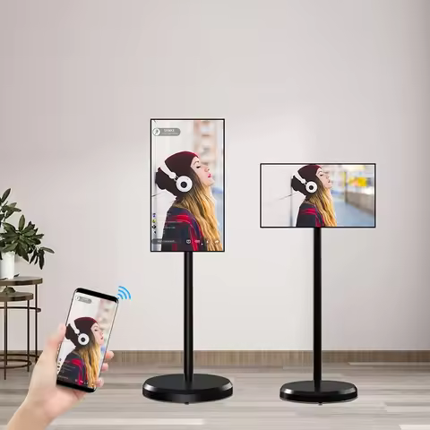 27 Inch Touch Screen Moveable Smart Tv Stand Follow by Me Tv Battery Powered Rotatable Screen Portab