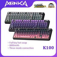 MONKA K100 three-mode wireless Bluetooth keyboard, gradient side engraved transparent RGB hot swap c