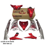 Coverset lc135 v2-v7 batik merah silver sticker siap tampal original