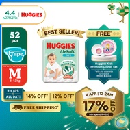 HUGGIES AirSoft Tape Diapers M52 (1 pack) Breathable and soft diapers for baby