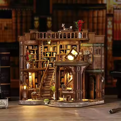 DIY Dream Study Book Nook - Wooden 3D Puzzle Bookend Kit, Creative Handmade Bookshelf Insert Model H