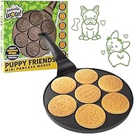 Puppy Friends Mini Pancake Pan- Make 7 Unique Flapjacks- Nonstick Griddle w Long Handle for Breakfas