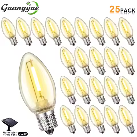 C7 LED Replacement Bulb 1W 24V Christmas Light Bulbs for String Lights E12 Warm White Vintage Clear 