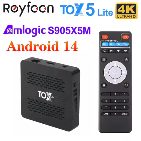 TOX5 Lite Android 14 Smart TV Box S905X5M Dual Wifi 1000M LAN BT4.1 Support H.265 4K 60fps DLNA USB3