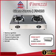 (Free Bubble Wrap) Firenzzi FS-126 FS-148    Dapur Gas Kaca Tempered Cooking Glass Gas Hob FS126 FS1